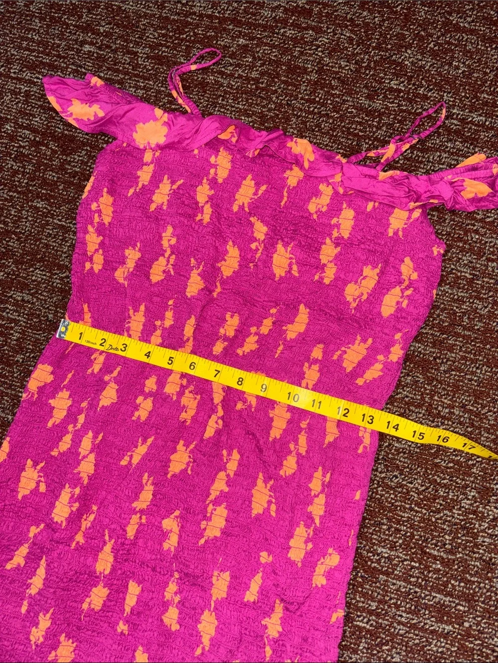 Anthropologie dress magenta smocked floral bell hem removable strap fitted med
